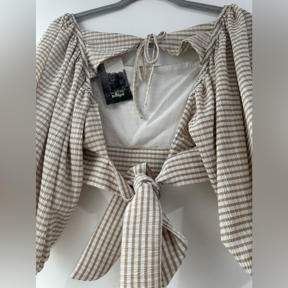 Lush Tan & White Gingham Puff Sleeve Crop Top | NWT Size M - Picture 11 of 12